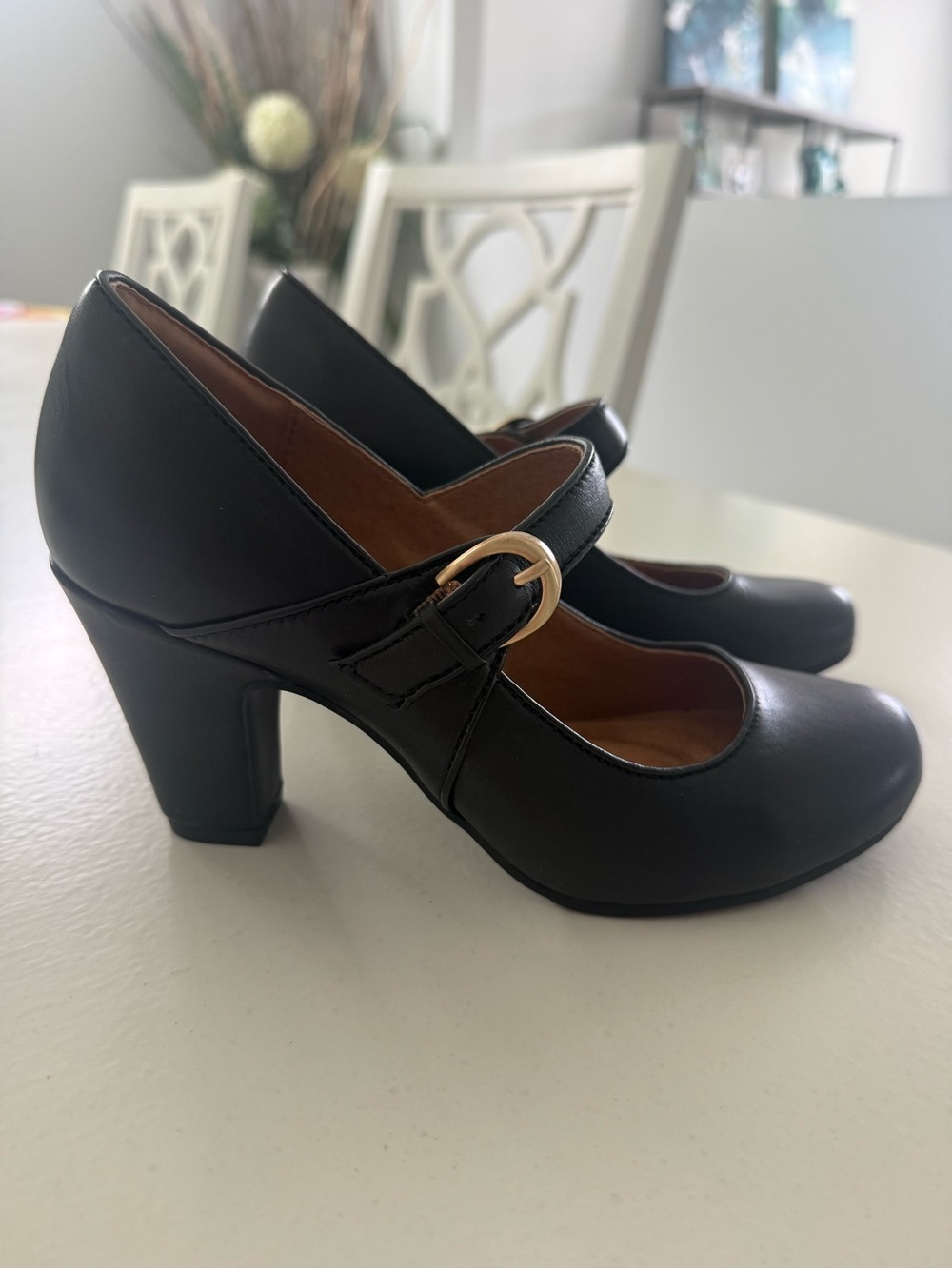 Söfft Miranda Black Leather Mary Jane Block Heel Pumps Size 6.5